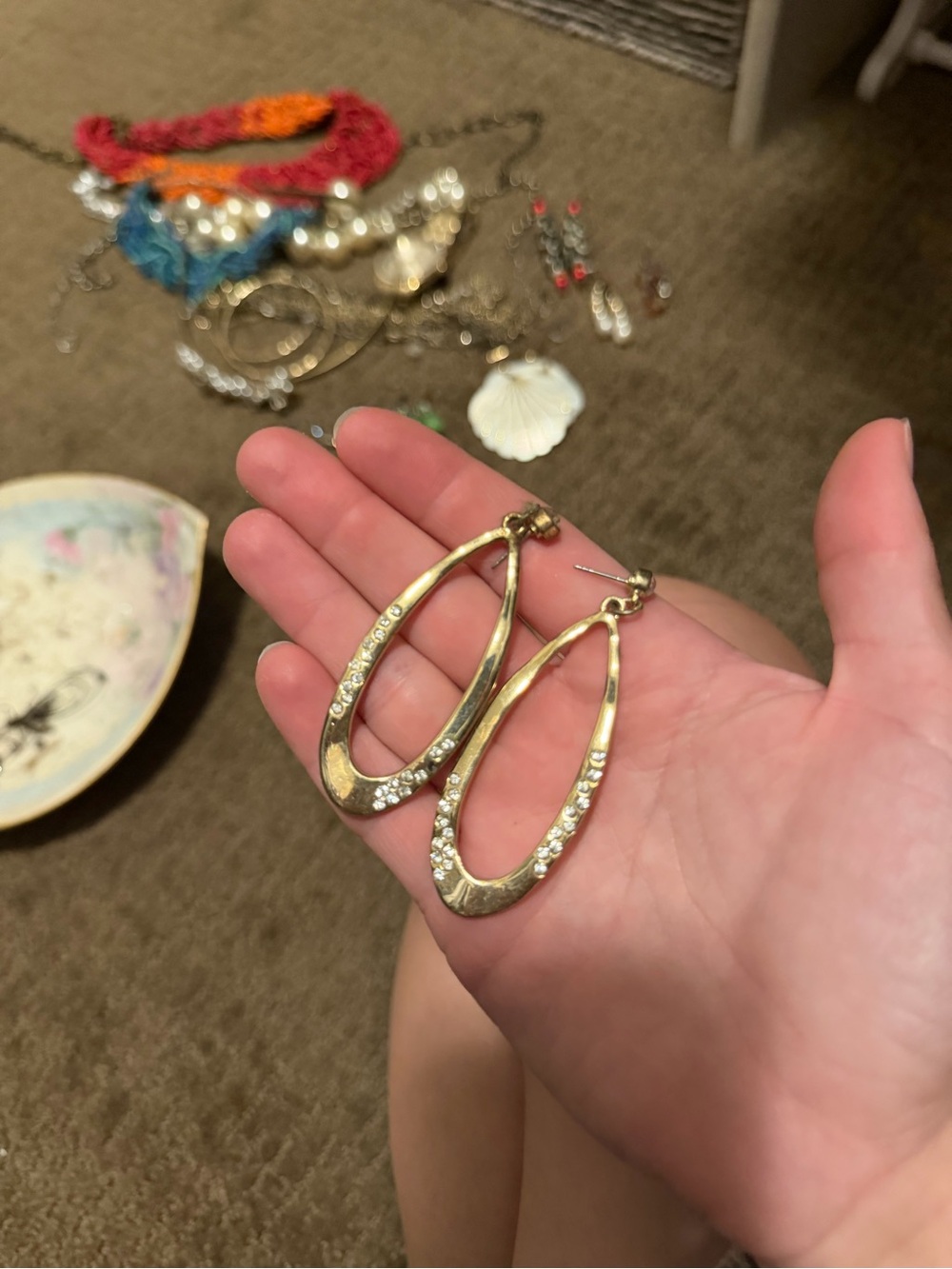 Gold Teardrop Crystal Hoop Earrings